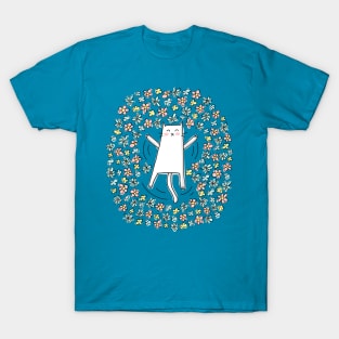 Cat Making Angel in Flowers T-Shirt